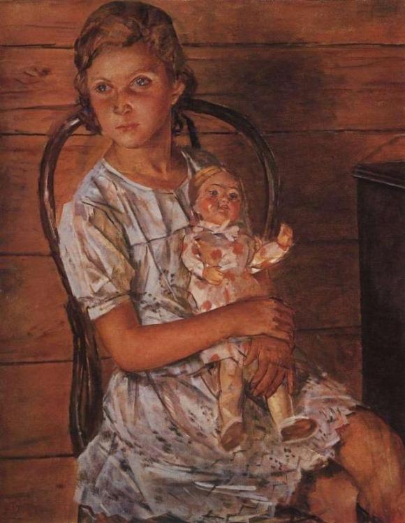 Петров-Водкин Кузьма Сергеевич. Девочка с куклой. 1937