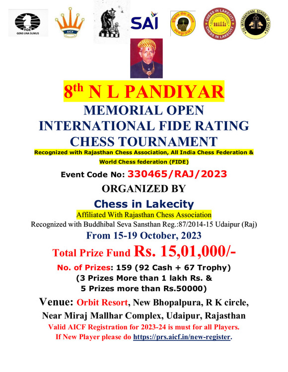 8th N L PANDIYAR MEMORIAL OPEN INTERNATIONAL FIDE RATING CHESS