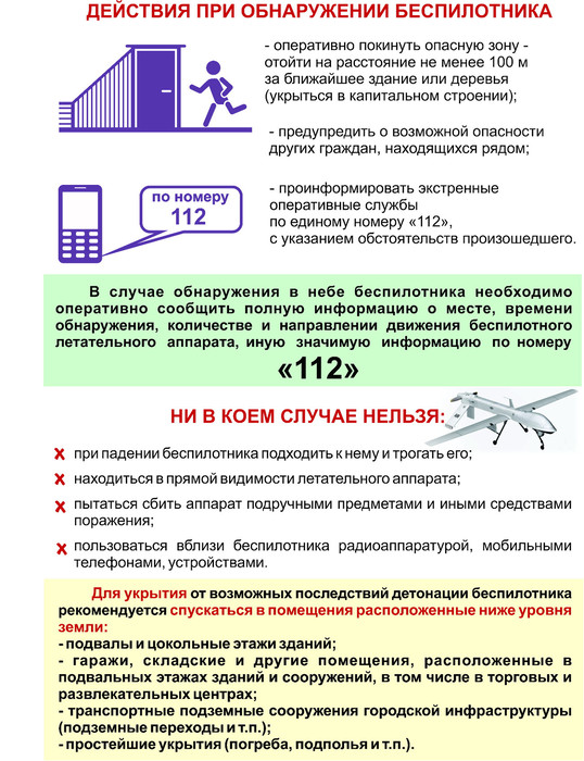 Действия при обнаружении беспилотника (памятка)