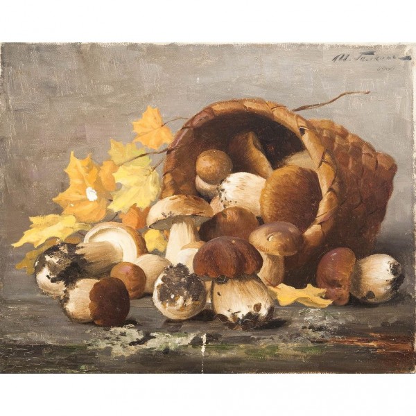 Галкин Илья Саввич (1860-1915) Натюрморт с белыми грибами. 1904 г.